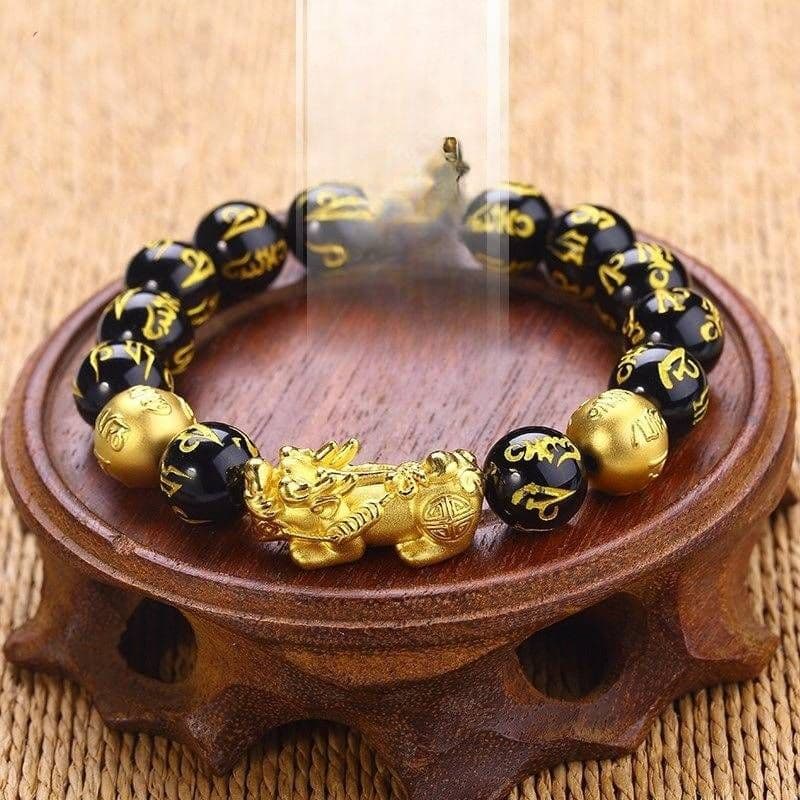 Jewelry & Accessories Vieam Sand Gold U Obsidian Six-character True Words Bead Bracelet Men's Domineering Piqiu Gift