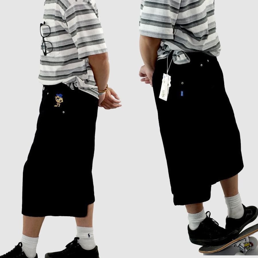 Men's Clothing Retro High Street Washed Embroidery Distressed Cropped Trousers Loose Casual Skateboard Denim Shorts Wide Leg Trousers