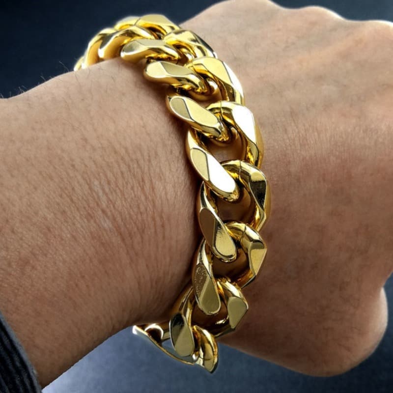 Mens Curb Cuban Link Chain Bracelet 15mm Band Width