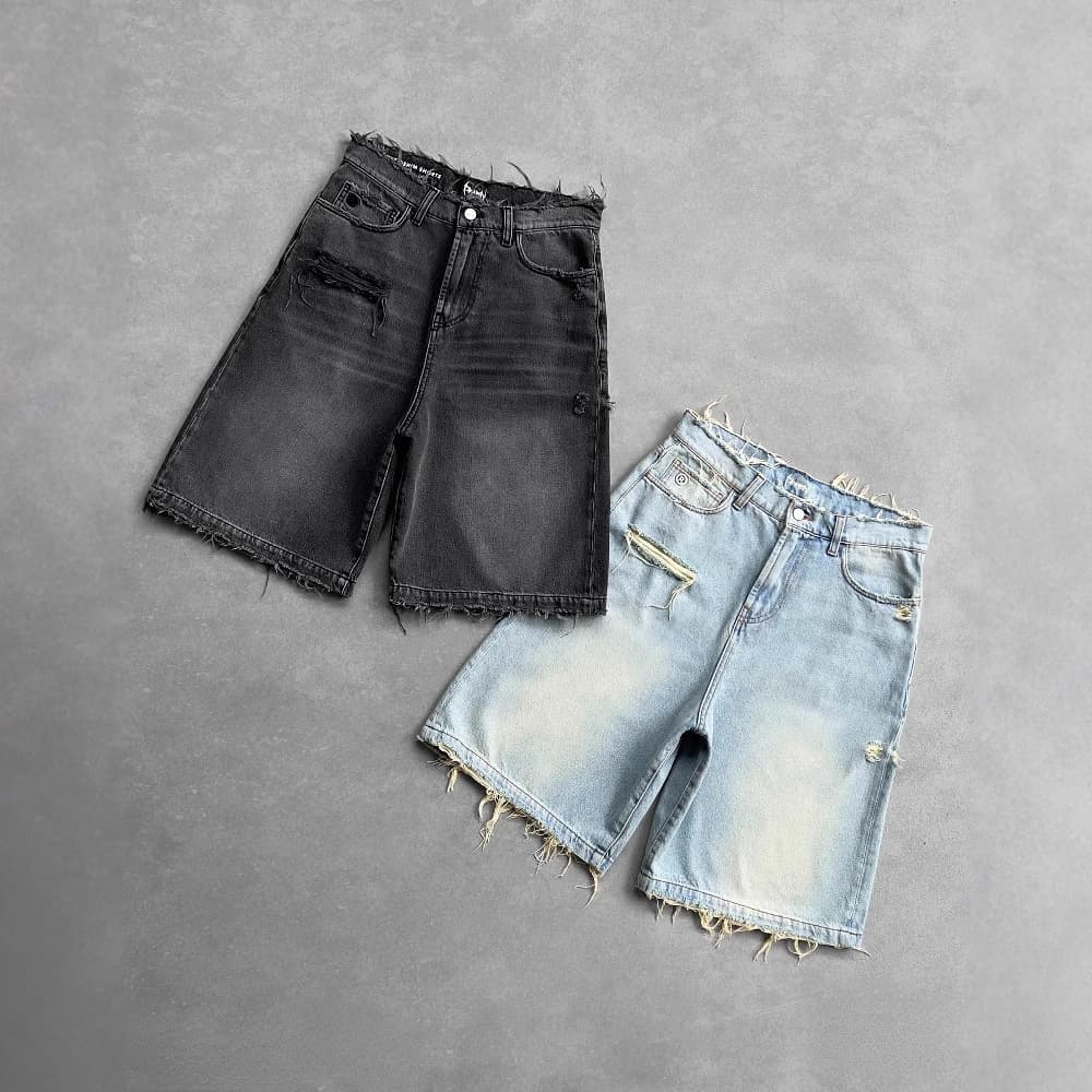 Men's Clothing Retro Fashion Ripped Denim Shorts High Street Embroidery Straight Shorts Loose Versatile Shorts