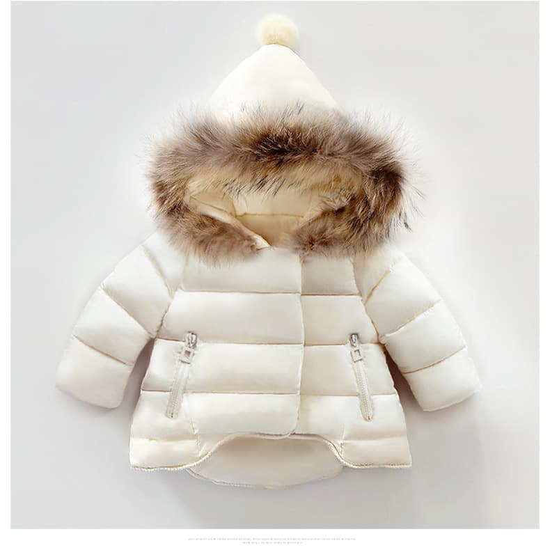 Children's Cotton Padded Jacket For Girls, Children's Clothing, Thickened Kids Winter Baby Warm Hand Stuffed Cotton Large Fur Collar Cotton Coat