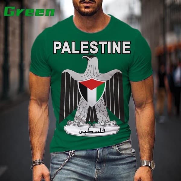 Men's Clothing Summer New FREE PALESTINE 3D Printing Men's Casual Round Nec