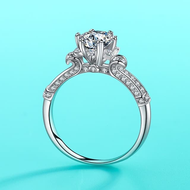 Pure Silver Holding Flower D Color Mosang Diamond Luxury Group Set Proposal Queen of Ice and Snow Ring for Women