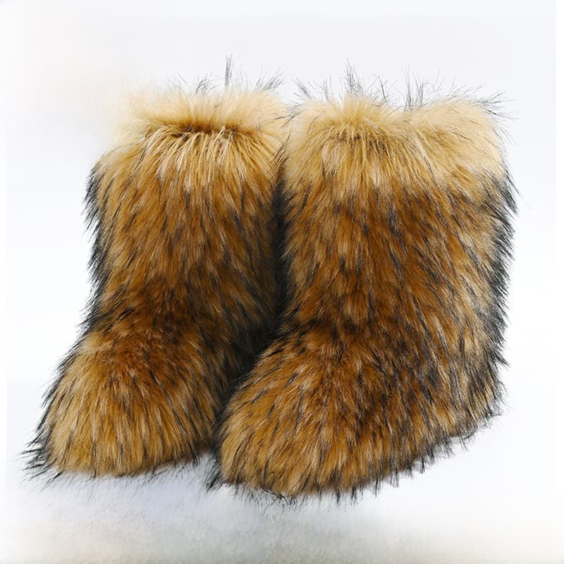 Winter snow boots Women's outer wear warm non-slip cross-border long fur mid-calf raccoon fur y2g fur boots