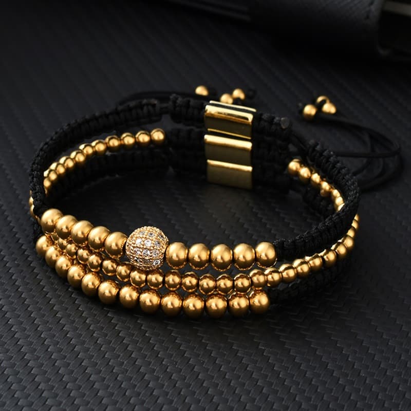 Copper Beads 5mm Bracelet Light Luxury Three Piece Bracelet Micro Inlaid Zircon Beaded Jewelry