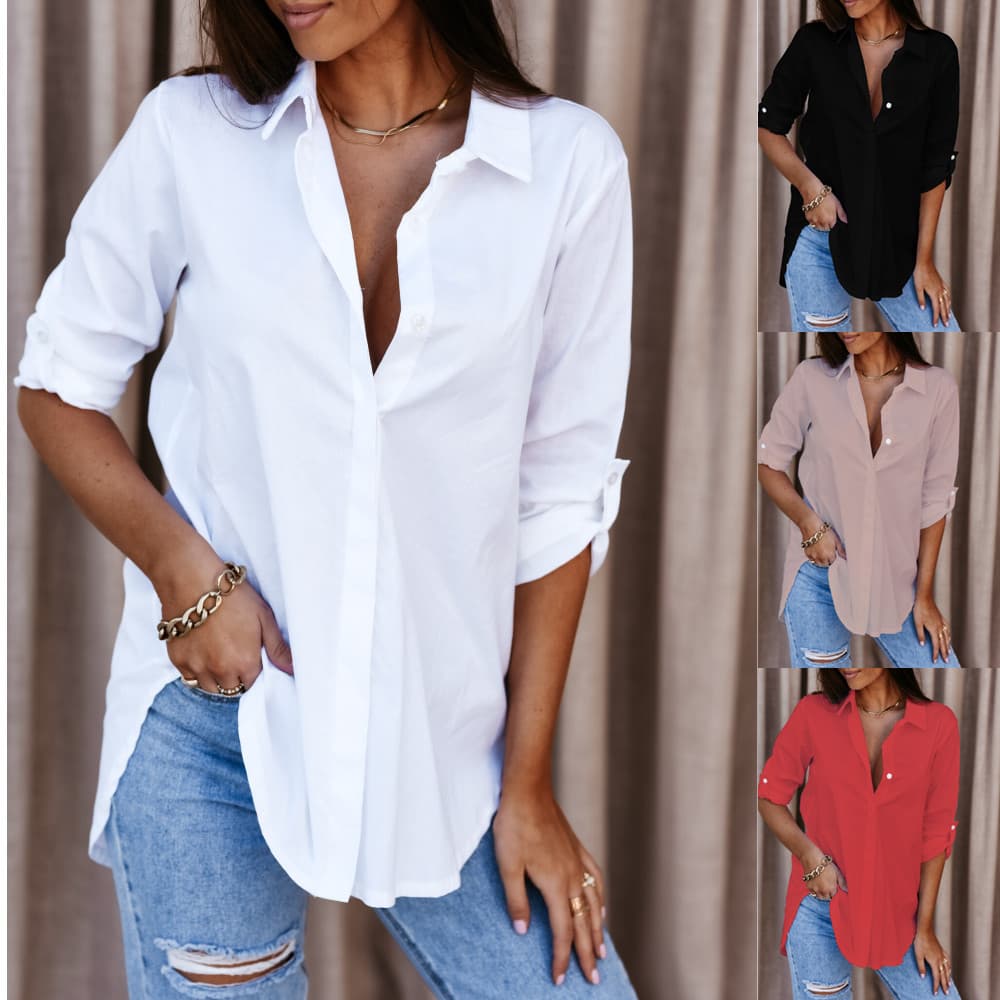 Women's clothing best-selling simple long-sleeved V-neck button winter coats shirt for women