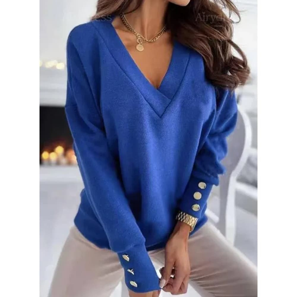 Women's clothing sweater v-neck long-sleeved warm solid color top sweater bottoming shirt