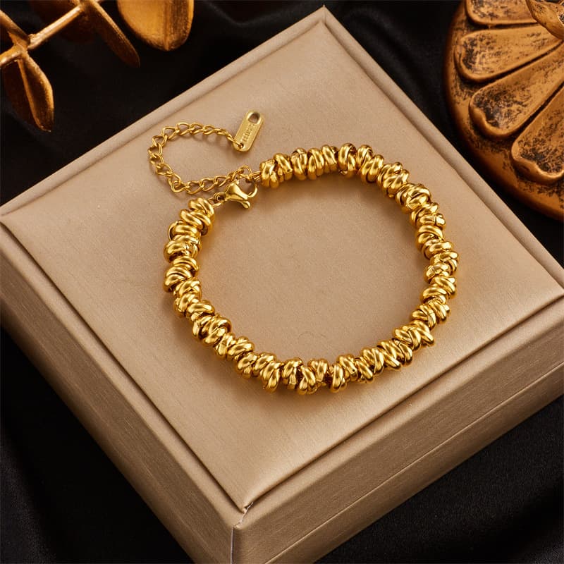 European and American cross-border fashion simple contrast color titanium steel metal circle beaded retro personality versatile bracelet