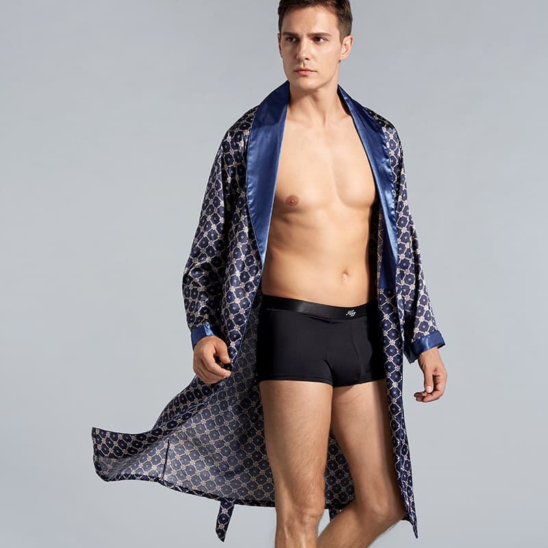 men's single silk nightgown summer thin silk long sleeved pajamas plus size bathrobe P801