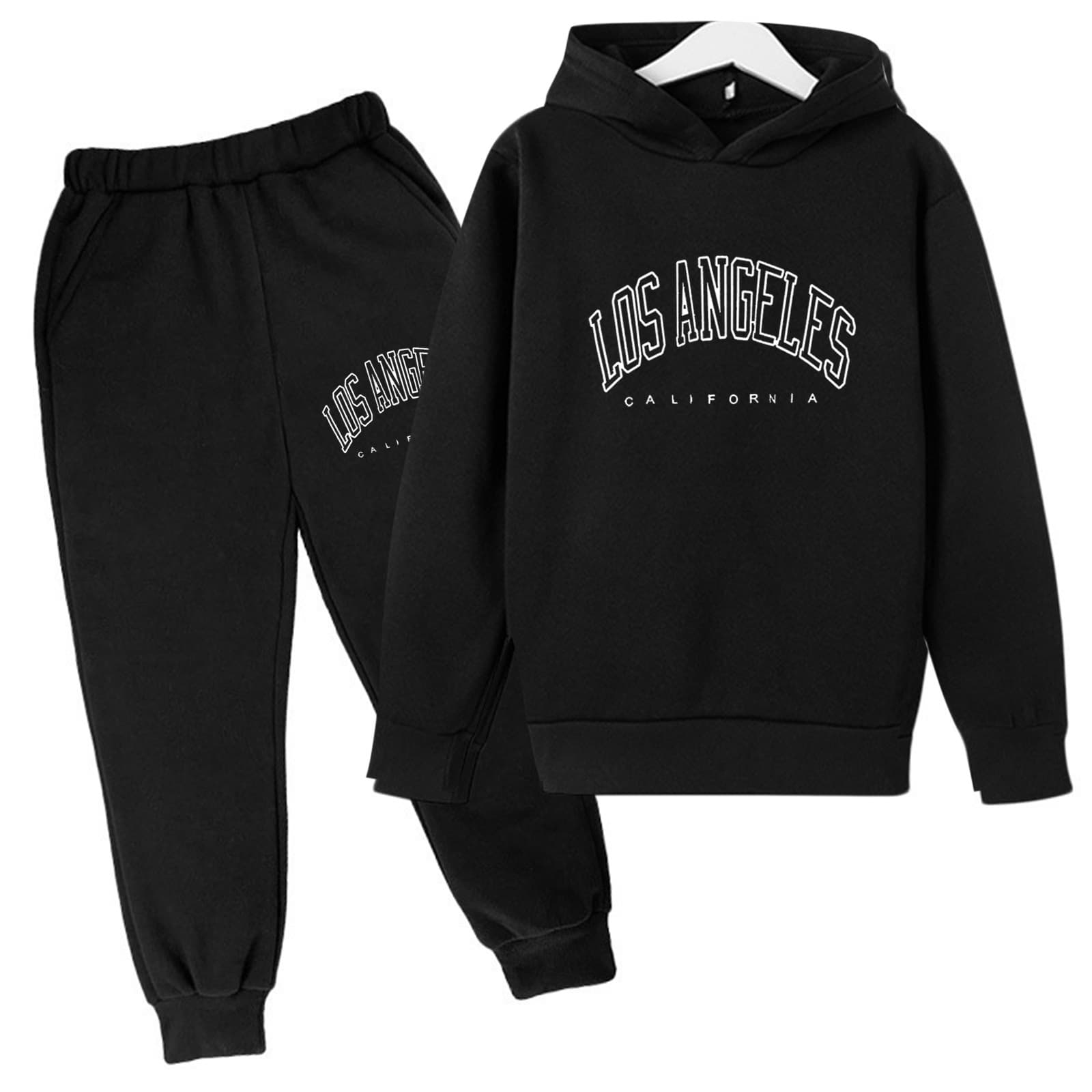 Ensemble deux pièces pour enfants, sweat-shirt à capuche ample, décontracté, en polaire, pour garçons et filles, automne et hiver
