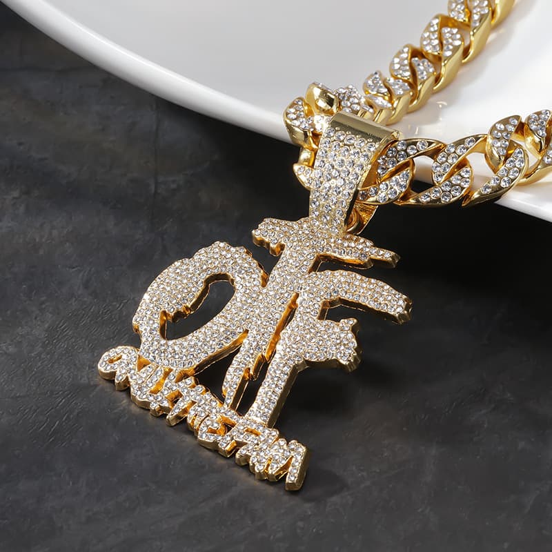 Fashionable Full Diamond Hip-hop Men's Necklace Jewelry With A Sense Of Luxury OTF English Letter Single Pendant