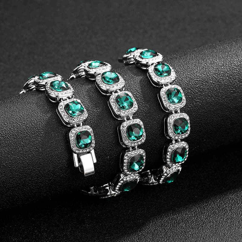Hip hop diamond emerald rock sugar chain 10mm round hip hop necklace luxury accessories
