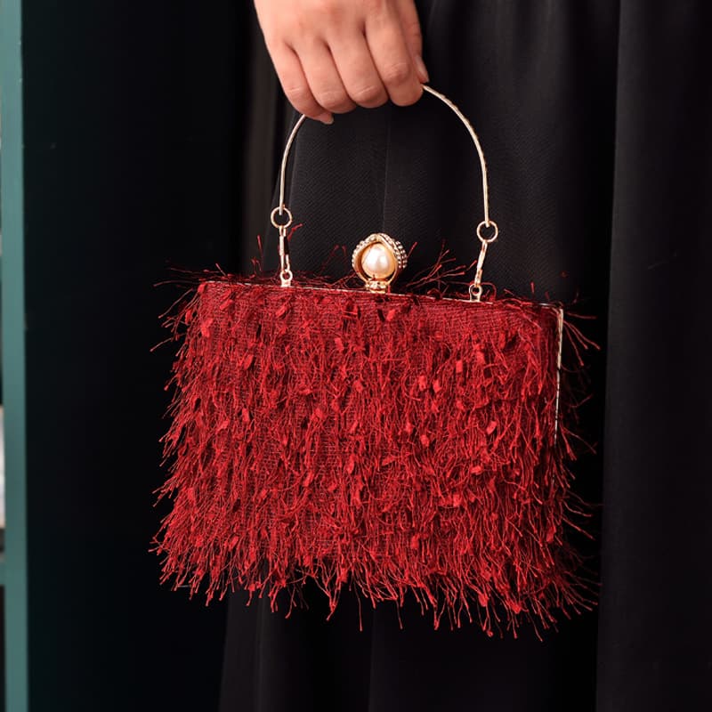 fashion tassel dinner bag portable banquet bag special dress handmade bag
