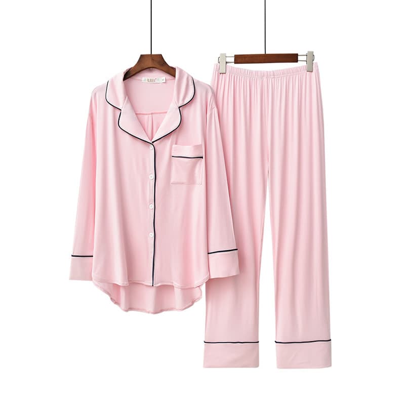 Women's Modal Pajama Set Long Sleeve Lapel Trousers Loose Comfortable Two-Piece Set Spring Autumn Couple Home Clothes