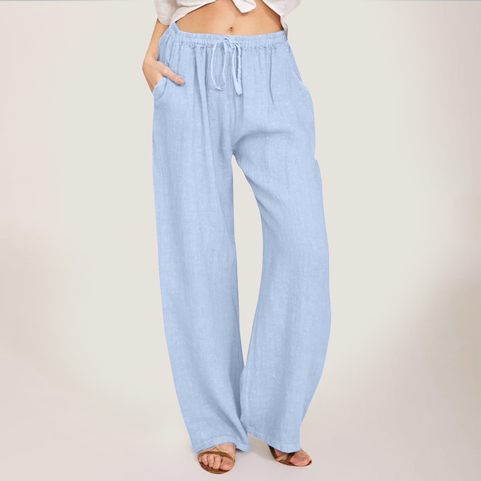 hot selling Women Coon Linen Fashion Solid Color Elasic Wais Loose Sraigh Pans Female Ankle-lengh Trousers Summer Casual