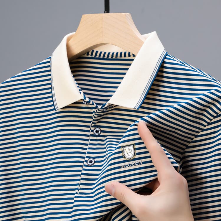 2024 Summer New Shirt Men's Polo Collar Thin Middle And Elderly T-shirt Short Sleeved Striped Top