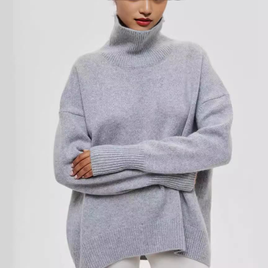 Pull col roulé classique pour femme - Pull d'hiver ample aux couleurs unies
