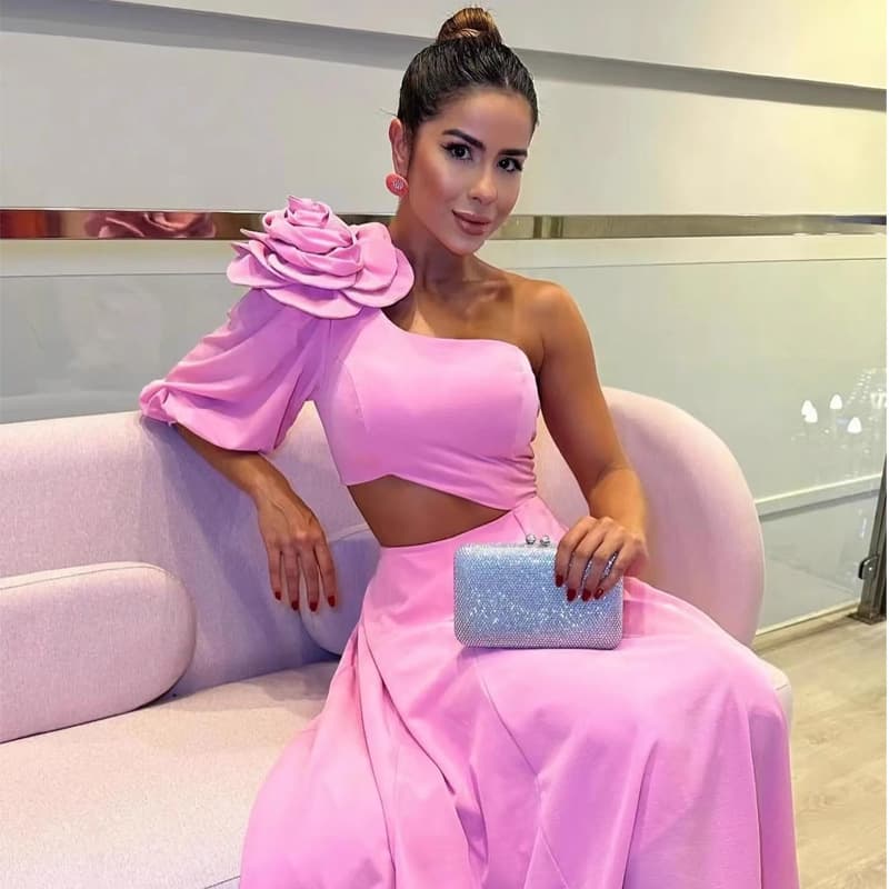 Women's Clothing Large Flower Dress With Sloping Shoulders And Waist