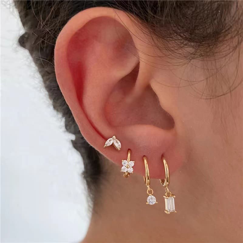 Fashion geometric style zircon earrings niche earrings set multiple pairs of light luxury personality trend sweet cool earrings for women