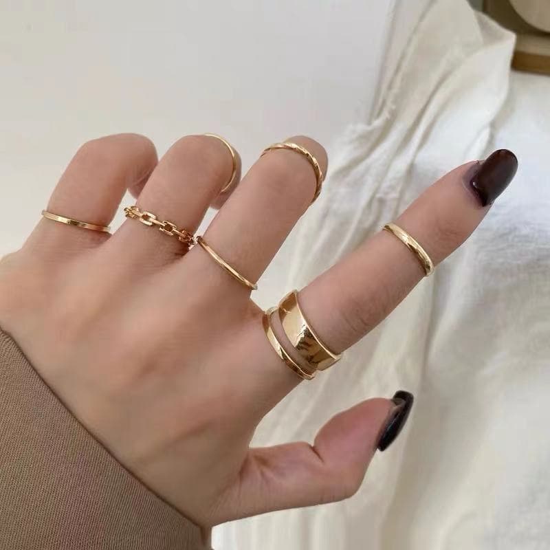 Fashion Personality For Women Ins Trend Minimalist Style Niche Joint Ring Set Simple Hip Hop Plain Band Rings