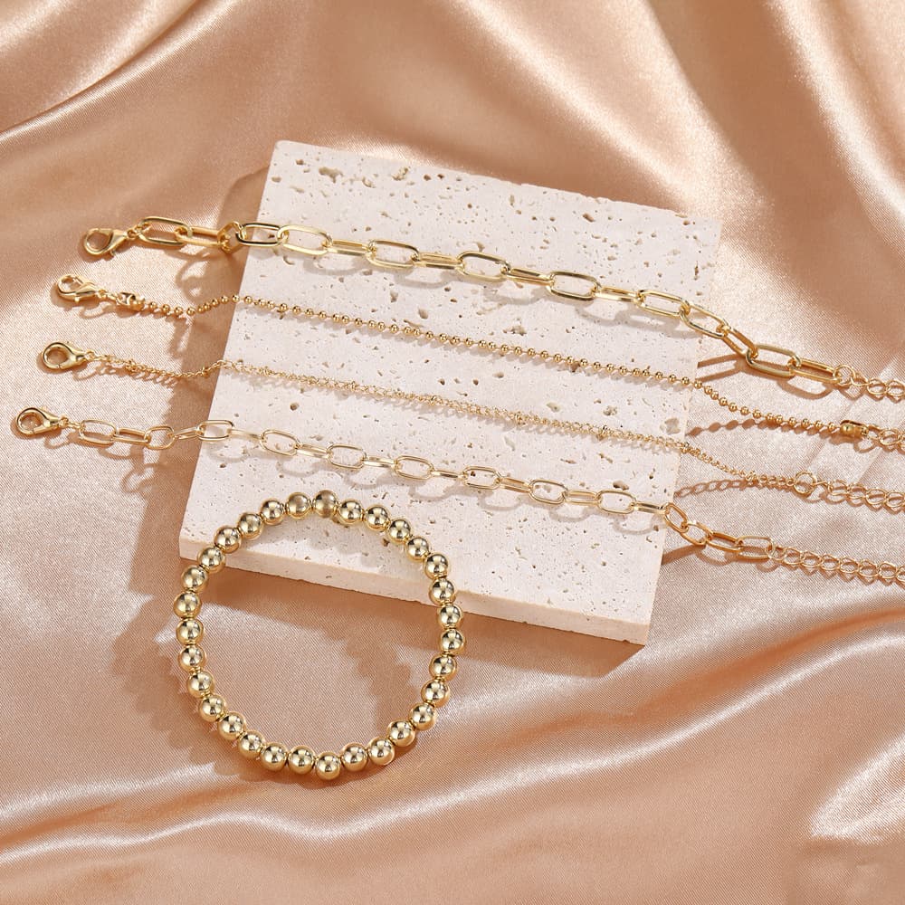 New Handicrafts Fashionable and Minimalist Size Ball Gold 5-piece Set Bracelet
