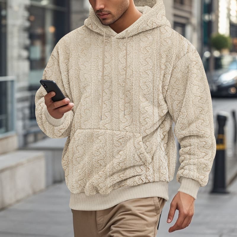 Outdoor Autumn And Winter New Men's Hooded Jacquard Teddy Fleece Sports Leisure Wholesale Sweatshirt