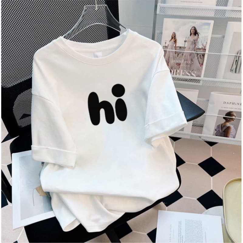 Women's new tops mid-length loose large size casual age-reducing letter short-sleeved T-shirt female fashion all-match