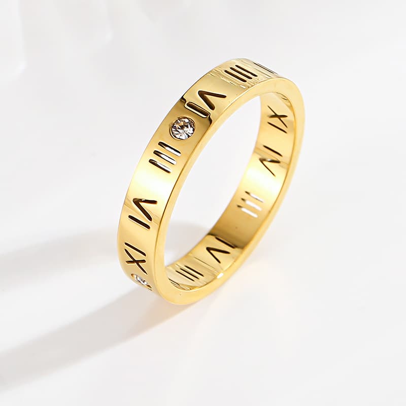 Women's Jewelry Titanium Steel Anti Fading Ring Female Roman Four Diamond Stainless Steel Couple Ring Gold Tide Ring