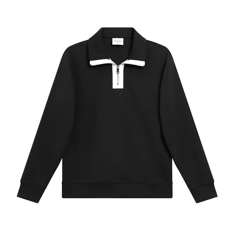 Men's Clothing Autumn and winter 380g heavy color matching loose casual couple versatile lapel long sleeve half zip stand collar sweatshirt men