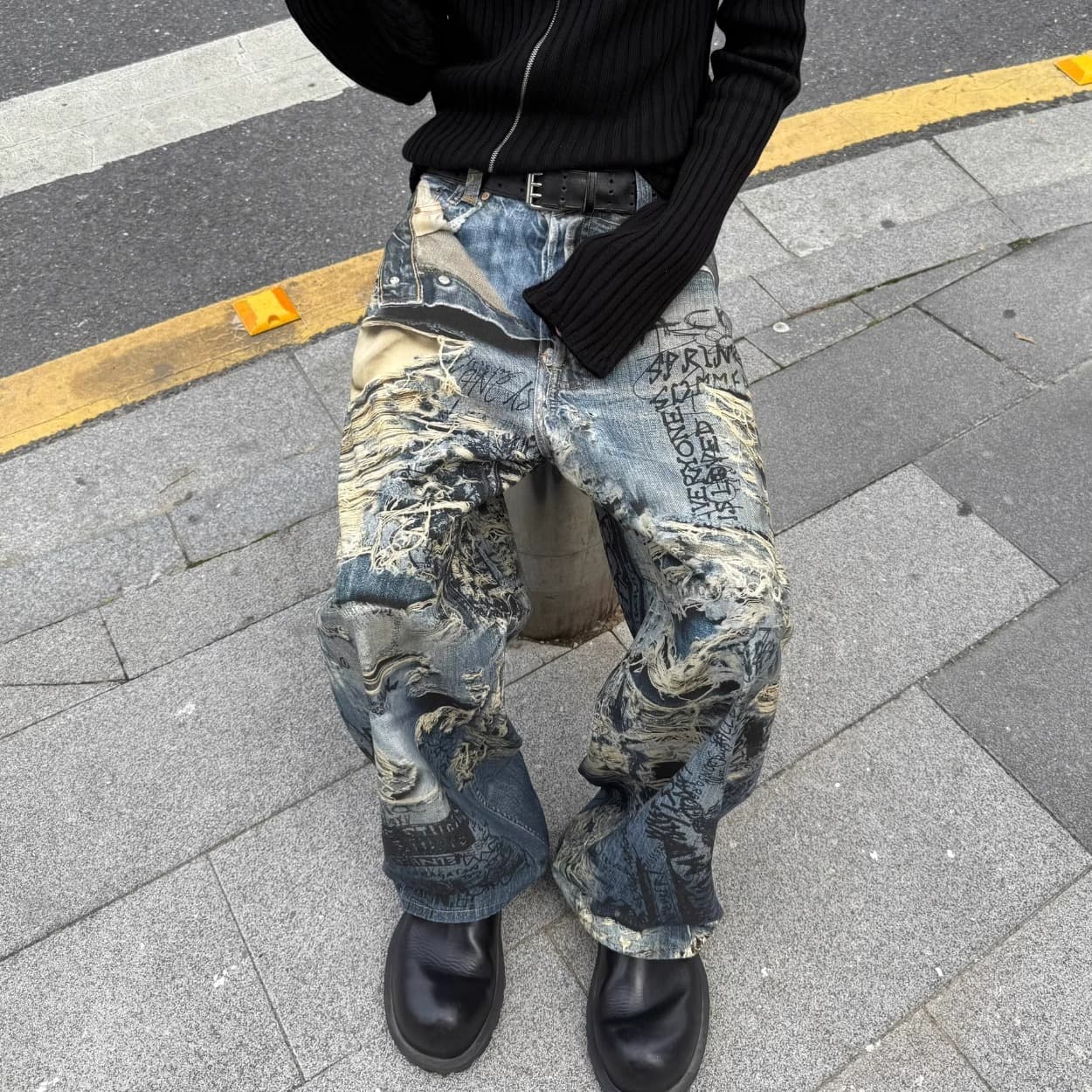 ​Men's 3D Printed Distressed Jeans – Loose Fit Streetwear Denim Pants With Digital Illusion Design (Blue, S-XXXL)​