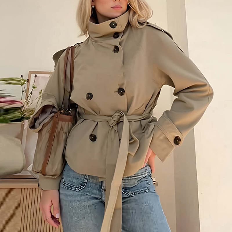 Double-Breasted Belted Trench Coat – Slim-Fit Short Jacket For Women, Lightweight & Wrinkle-Resistant (S-3XL, 3 Classic Colors)​