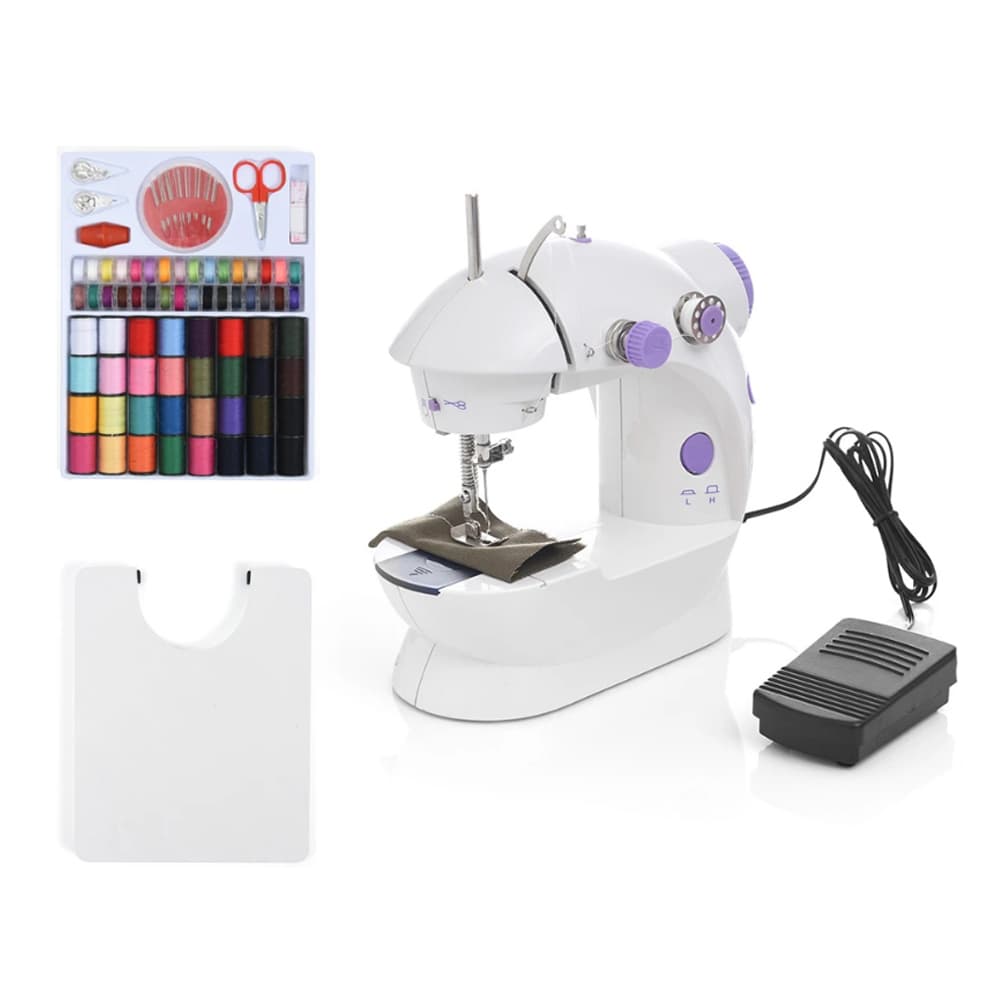 INNE Sewing Machine Mini Manual Portable Assistant Household Electrec Straight Line Two Thread With Light Pedal DIY Clothe