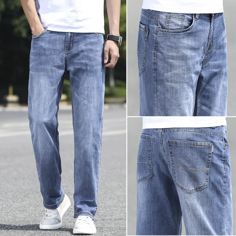 ​​Men's Comfort Stretch Wide Leg Jeans - Loose Fit Straight Leg Denim Pants For Plus Size, All-Season Breathable & Relaxed​​