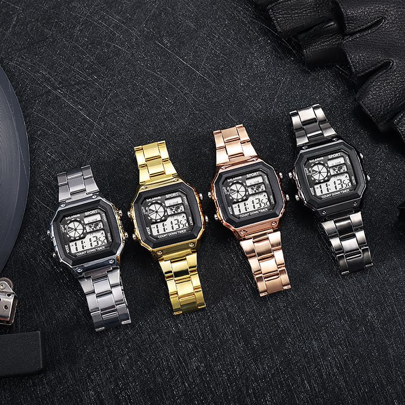 Men's Watch Fashion Led Glow-in-the Dark Adult Student Watch Square Steel Band Sports Electronic Watch