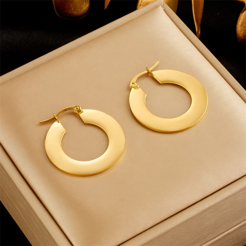 Fashionable, simple, high-end, cool, creative, individual, round, geometric, smooth, titanium steel metal earrings