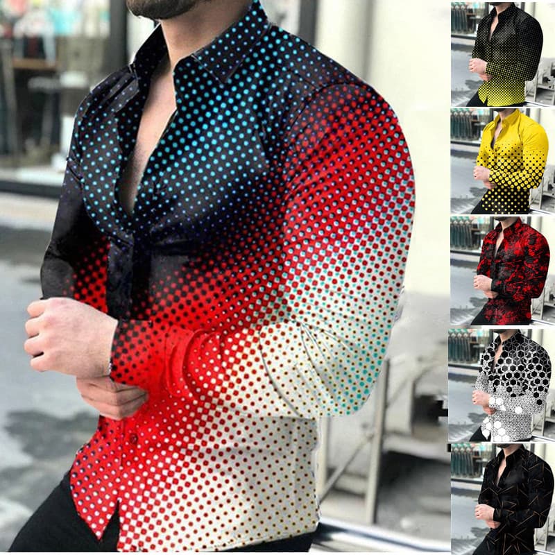 Men's Casual Trendy Men's Long Sleeve Printed Shirt Plus Size Shirt