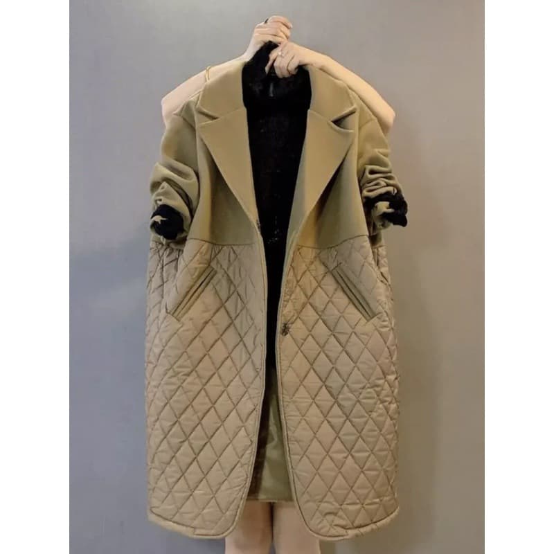 Women's Clothing Winter New Thickened Large Sizemeat Covering Slimming Fashion Splicing Mid Length Coat Cotton Clothing Women's Clothing