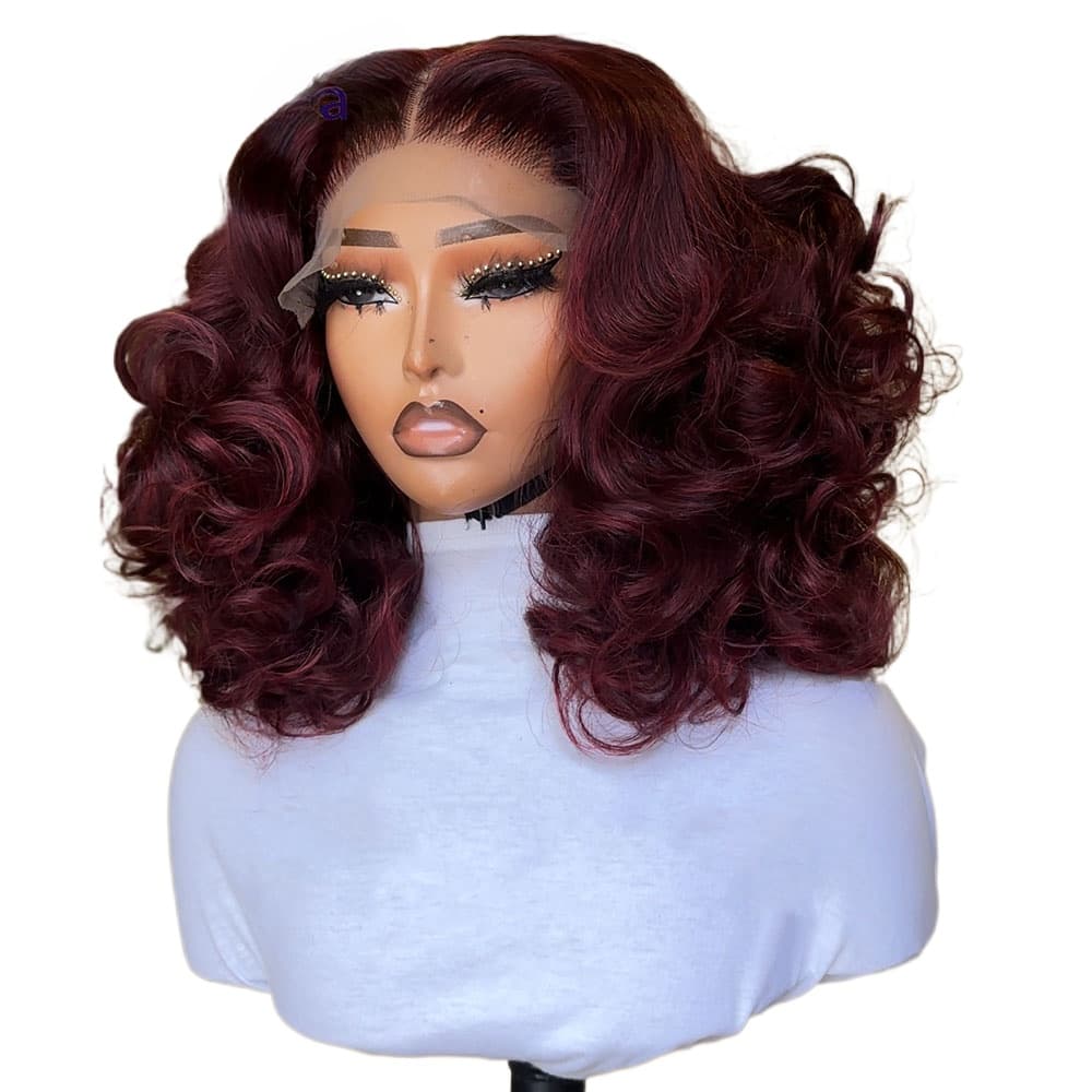 Burgundy Loose Wave 99J Colored Wig 13x4 Transparent Lace Front Glueless Human Hair Wig Pre Plucked Ready To Wear