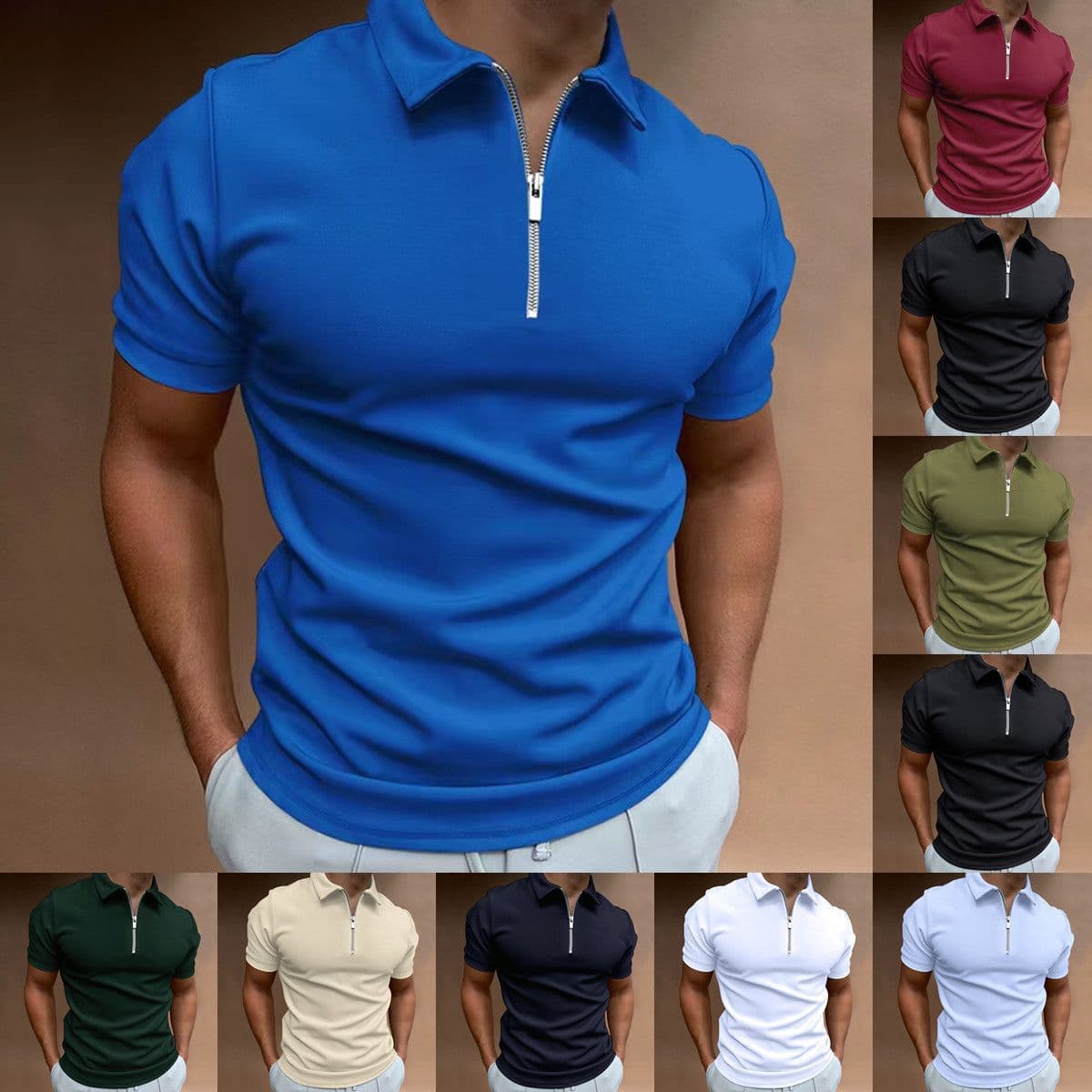 Men's Clothing polo shirt solid color short-sleeved lapel t-shirt casual popular tops