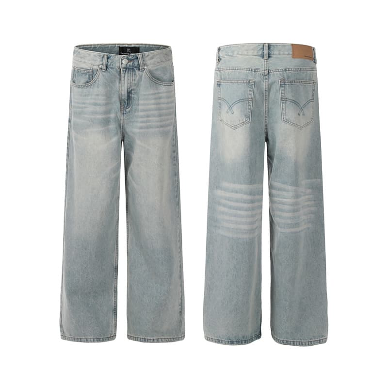 Men's Clothing Casual Washed Straight Jeans High End Retro Pants