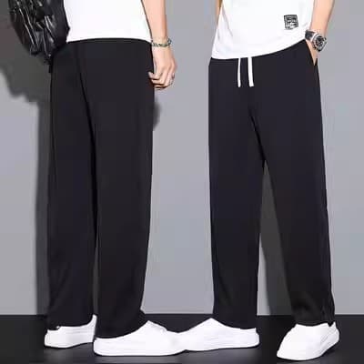 Men's Clothing Wide Leg Pants Men's Summer Thin Ice Silk Drape Elastic Striped Casual Pants Trendy Loose Straight Sports Trousers