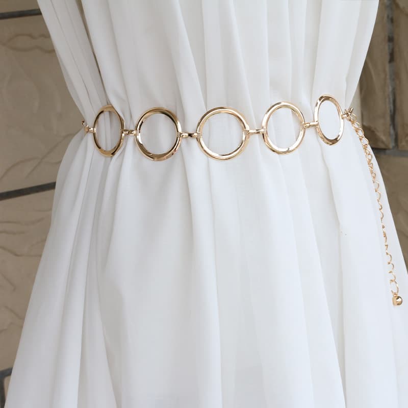 Metal Ring Belt for Women, Skirt Decorative Waist Chain Accessories, Fashionable European and American Chain, Large Circle Body Chain