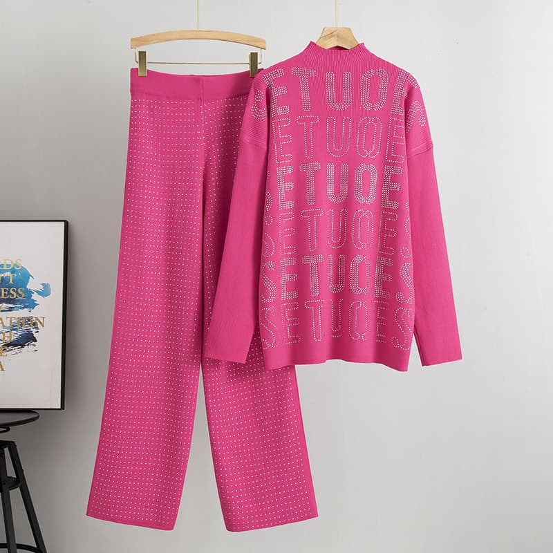 Women's Ironed Diamond Letters Casual Top Loose Comfortable Design Pants Suit