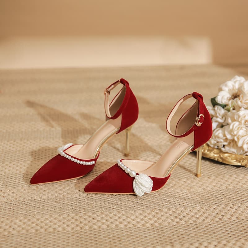 Women's Shoes For Casual Business Wedding Party Style Red High Heels Wedding Wedding Shoes Large Size One Strap Hollow Shoes