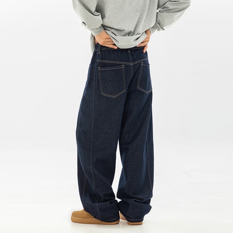 Split Silhouette Retro Jeans Men Spring New Open Design Raw Denim Long American Style Straight Pants Loose