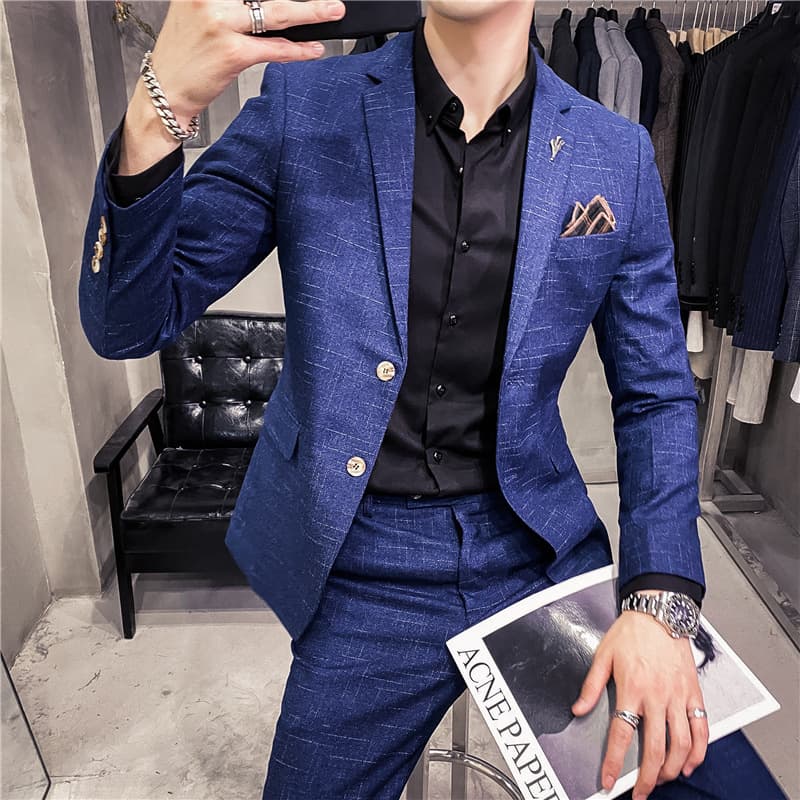 Men's Slim-Fit Suit - Two-Button Formal Blazer | Dark Pattern Business Suit + Pants