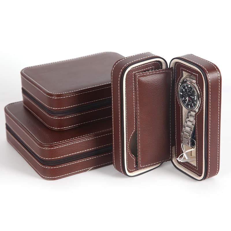 Portable Pu Watch Storage Leather Bag Brown 2/4/8 Digits Dustproof Zipper Bag Watch Box