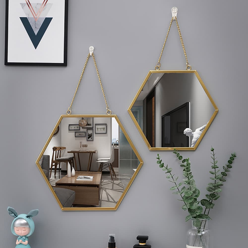 Hexagon Wall Mirror Set – Gold Metal Frame, Bathroom & Bedroom Decor, Wedding Gift For Her (Small/Large Size)​
