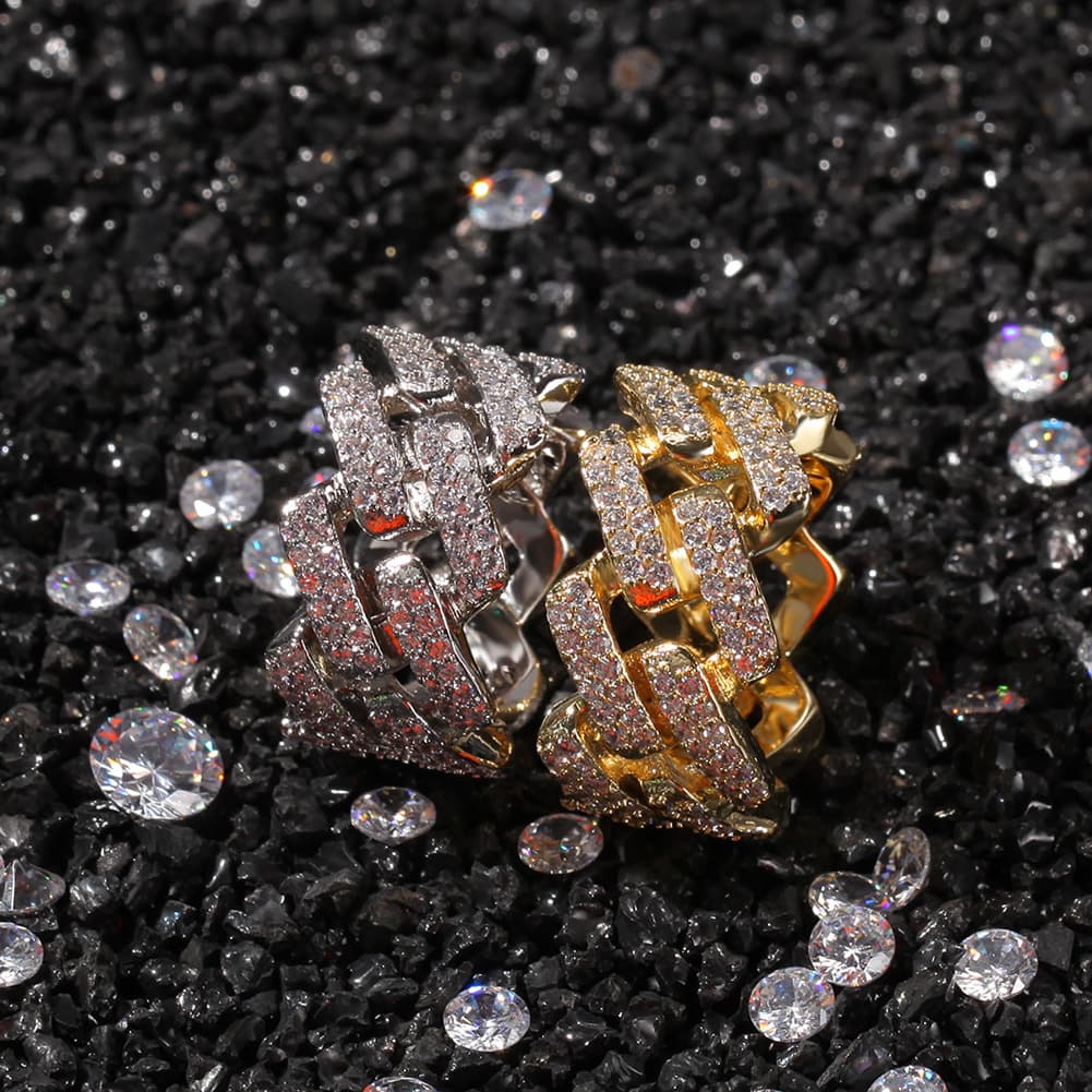 New Micro Paved Zircon Men's 2 Row Diamond Electroplated Real Gold Hip Hop Cuban Ring Jewelry