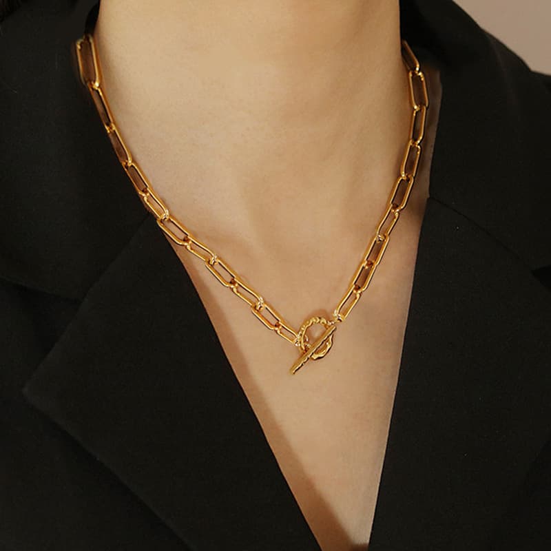 Hip hop style alloy OT buckle necklace female simple clavicle chain necklace